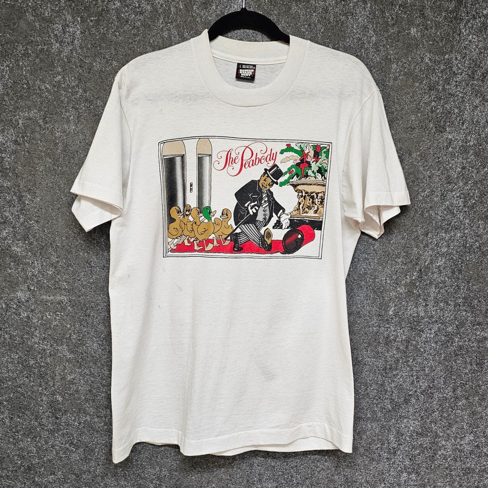 90s Peabody Hotel Duck March Single Stitch Tee, White, Cotton Blend, Large
